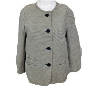Talbots Jacket Blazer Womens 12P Petite Blue White‎ Striped Cotton Button Up
